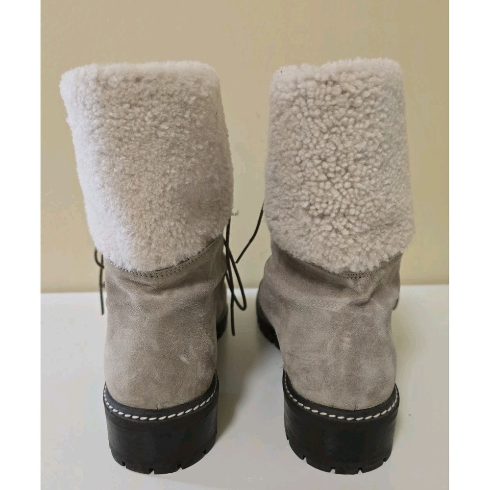 STUART WEITZMAN Ash Suede Faux Fur‎ Shearling Lace Up Boot Shoes Size 8.5 Combat - Picture 4 of 11